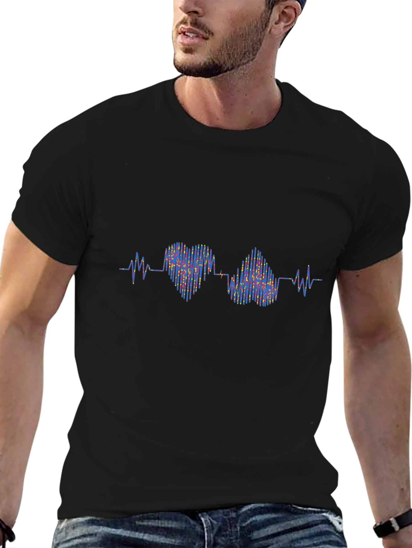 Heartbeat Love Graphic Black T-Shirt