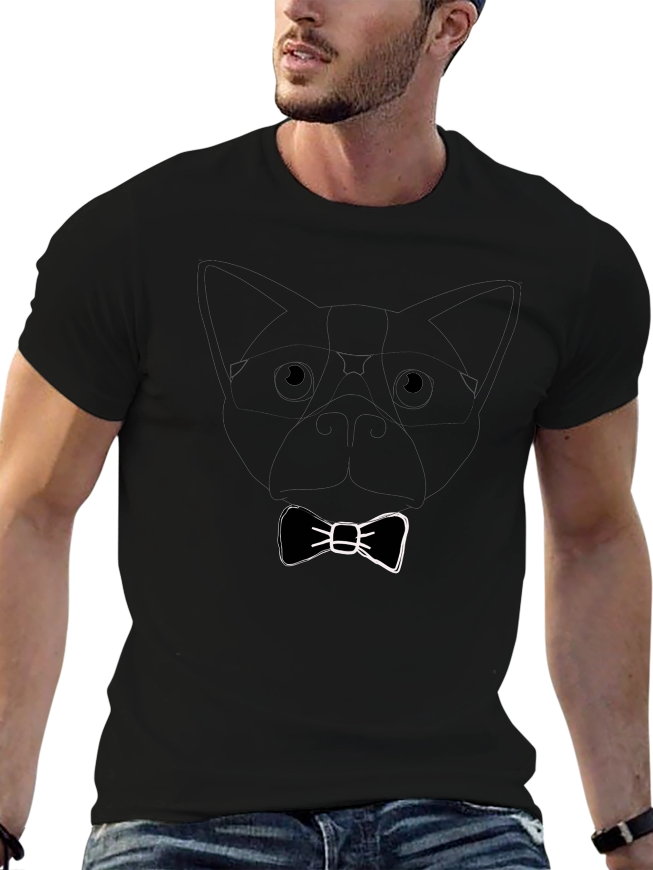 Dog with Bow Tie Black T-Shirt