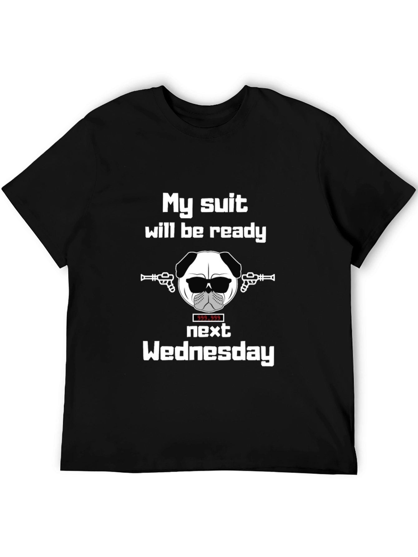 Funny Pug Suit Wednesday Graphic T-Shirt