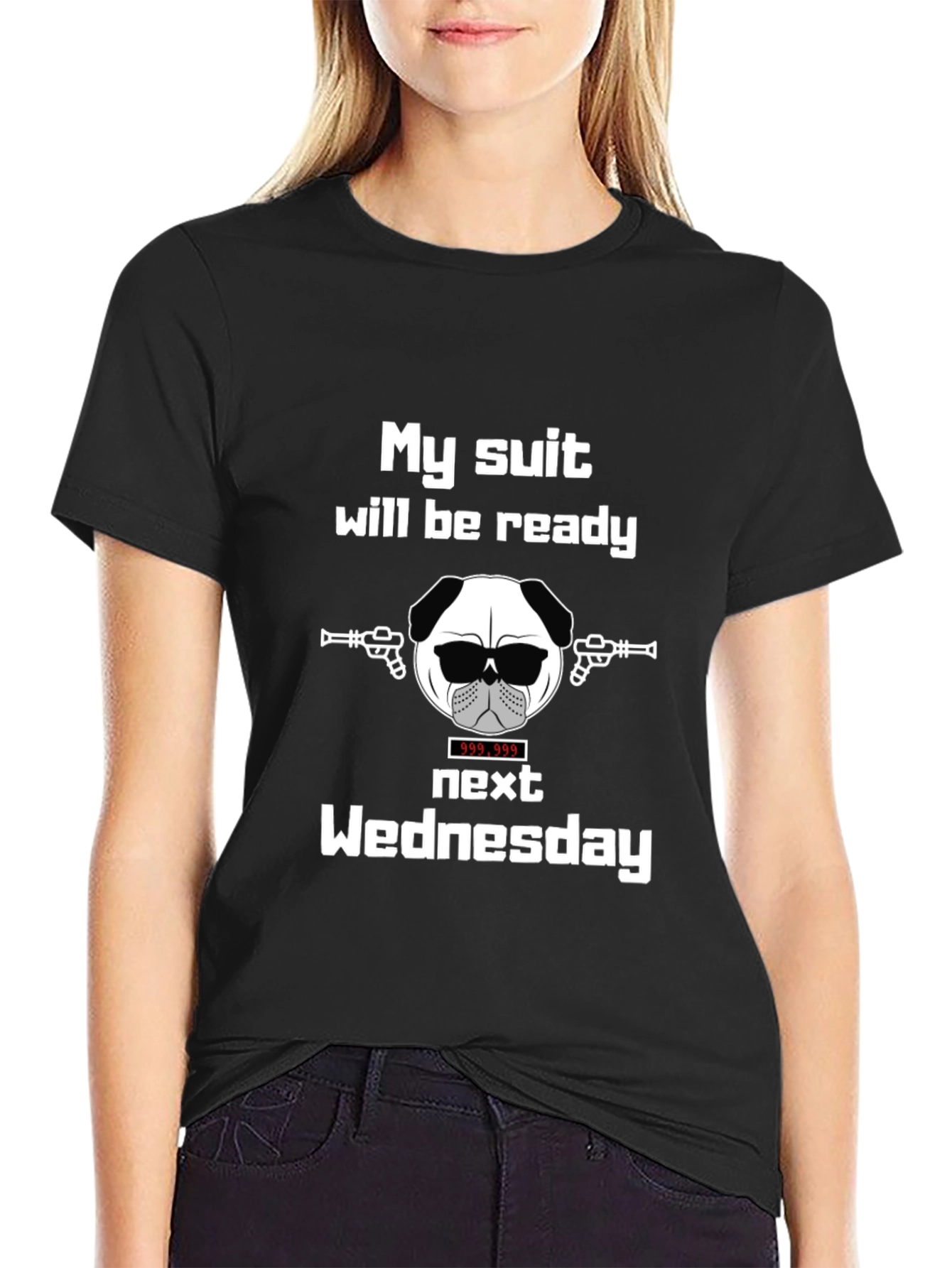 Funny Pug Suit Wednesday Graphic T-Shirt