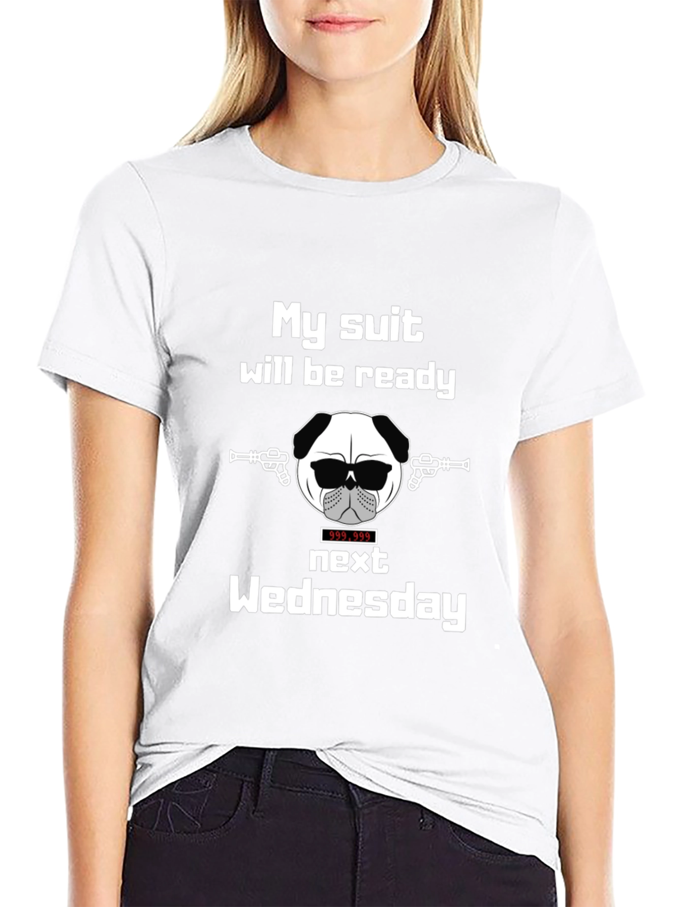 Funny Pug Suit Wednesday Graphic T-Shirt
