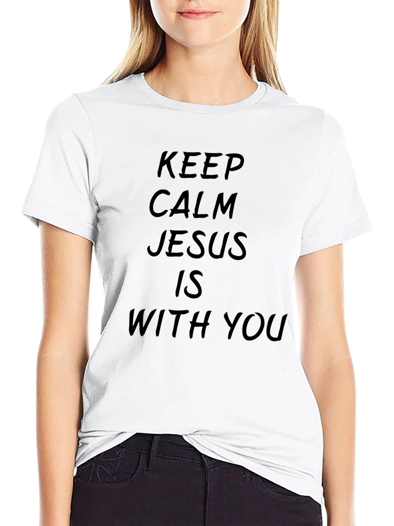 Keep Calm Jesus Is With You Black T-Shirt