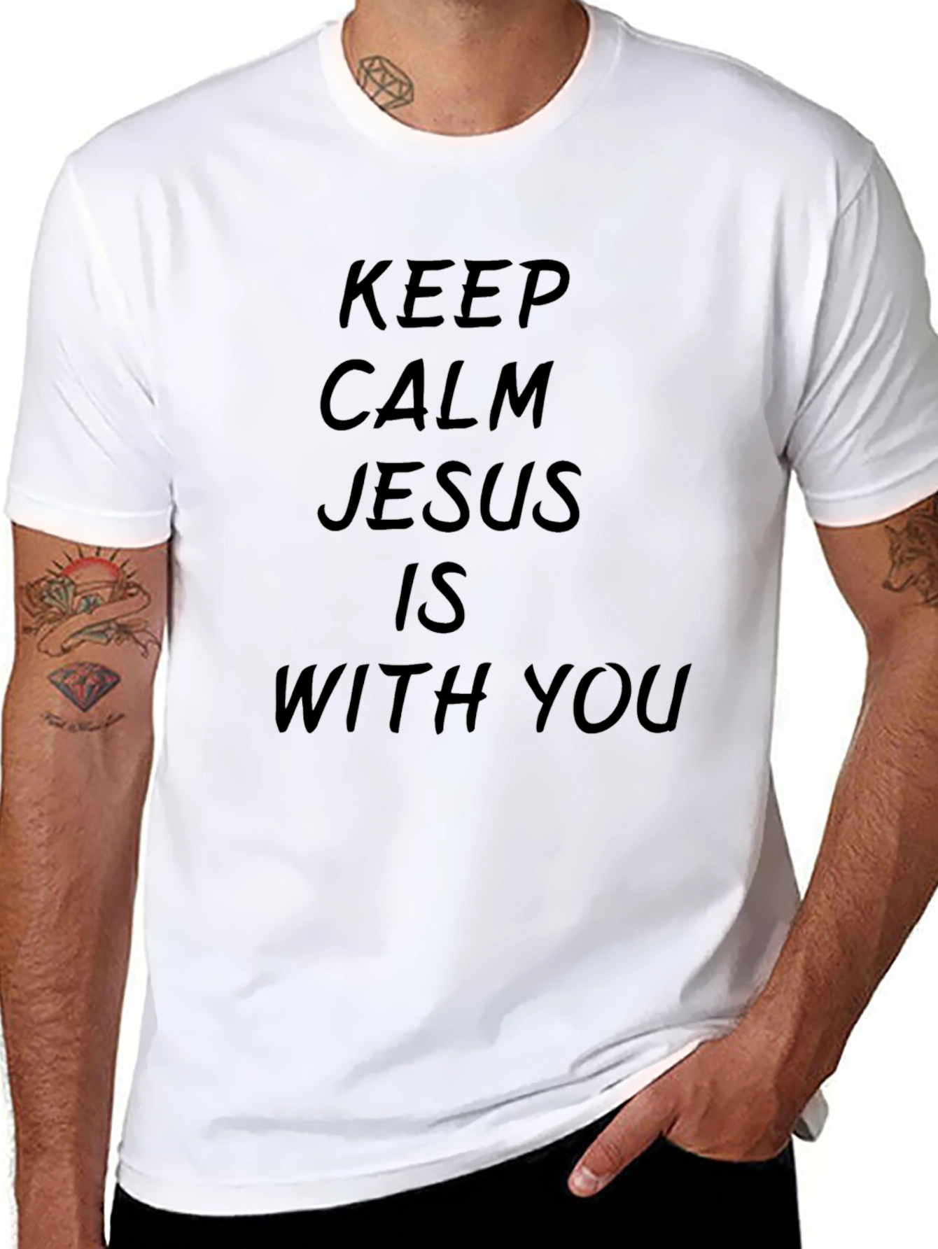 Keep Calm Jesus Is With You Black T-Shirt