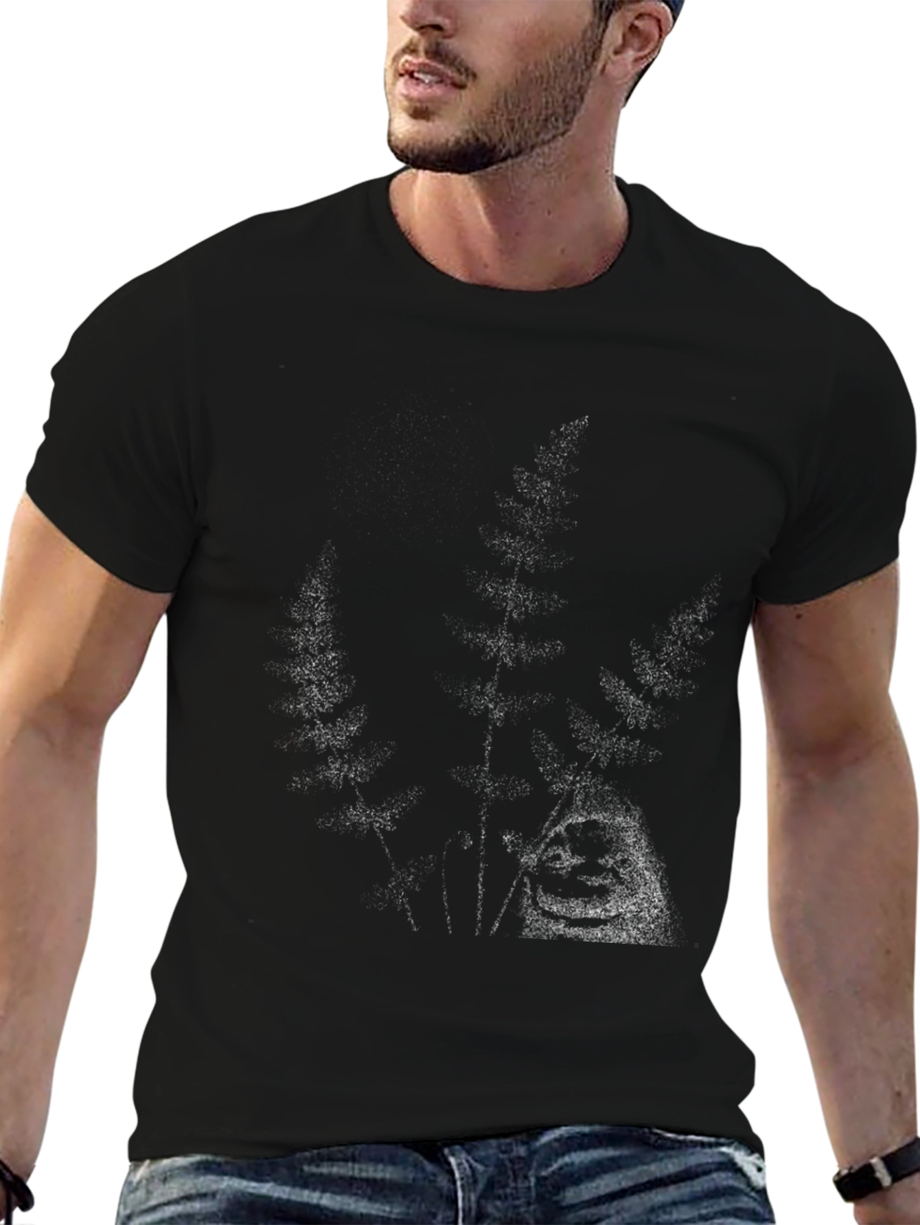 Mens Black Graphic Tee - Wolf Design