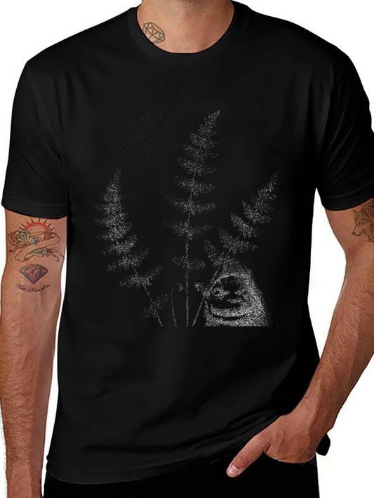 Mens Black Graphic Tee - Wolf Design