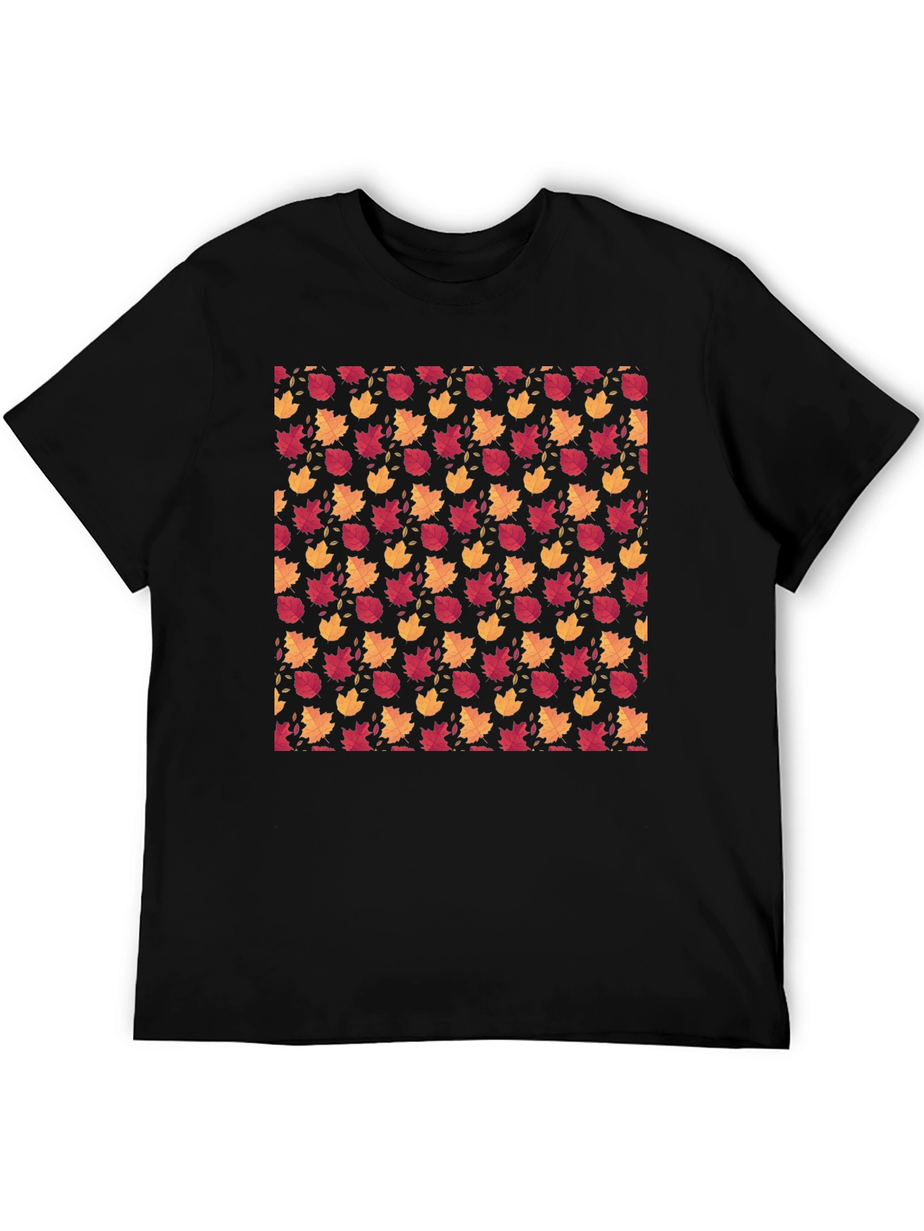 Autumn Leaves Pattern Black T-Shirt