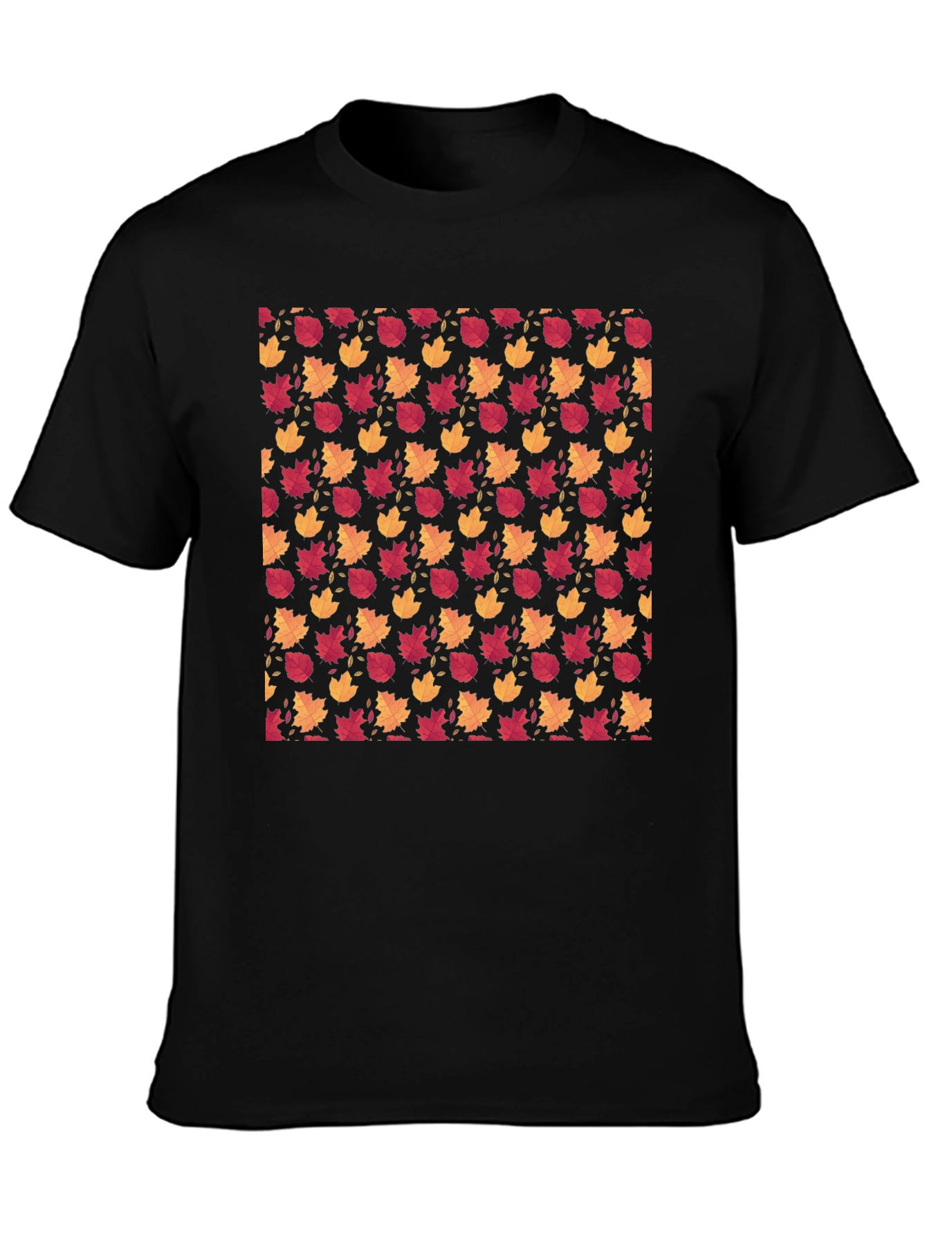 Autumn Leaves Pattern Black T-Shirt