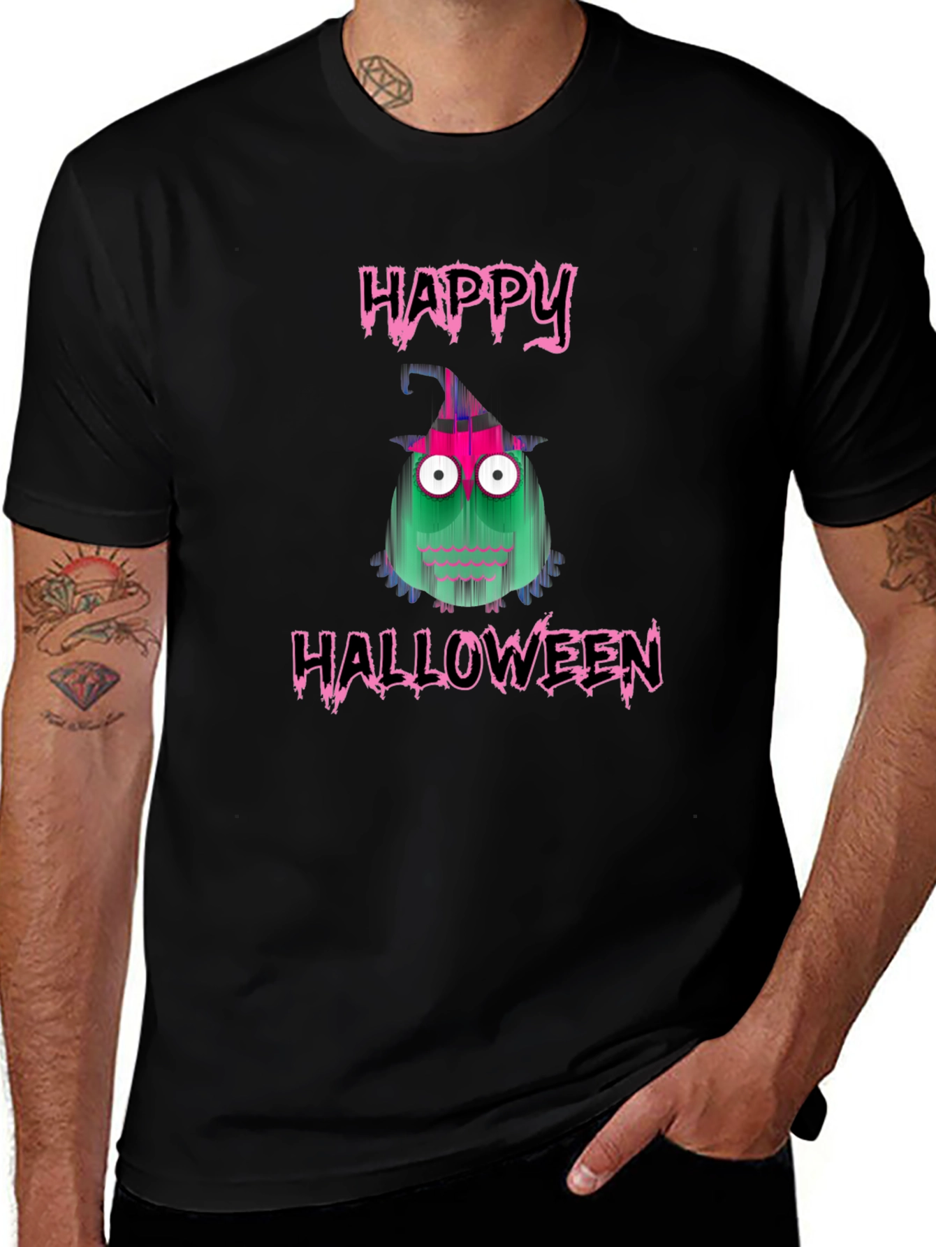 Happy Halloween Monster Graphic Tee - Black