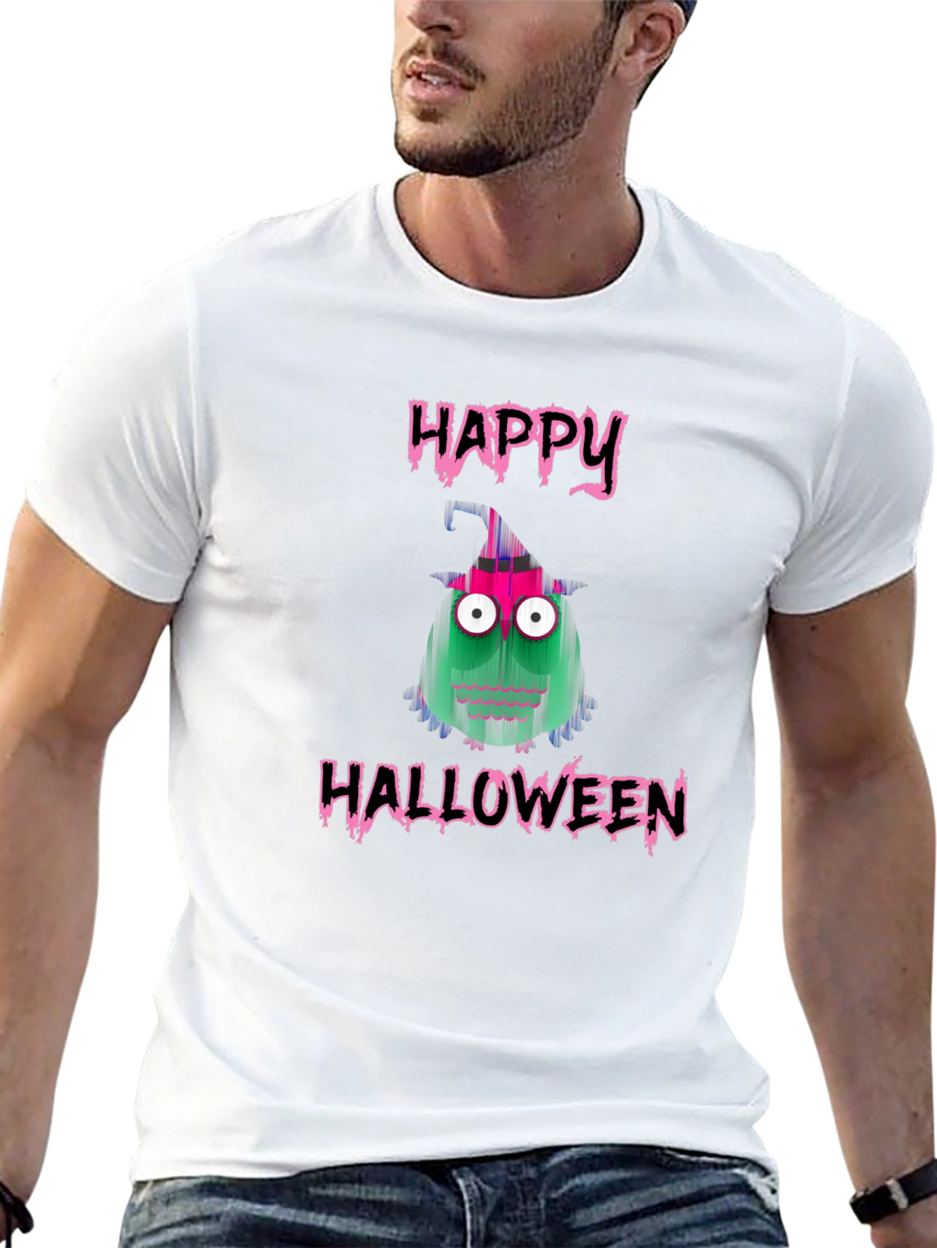 Happy Halloween Monster Graphic Tee - Black