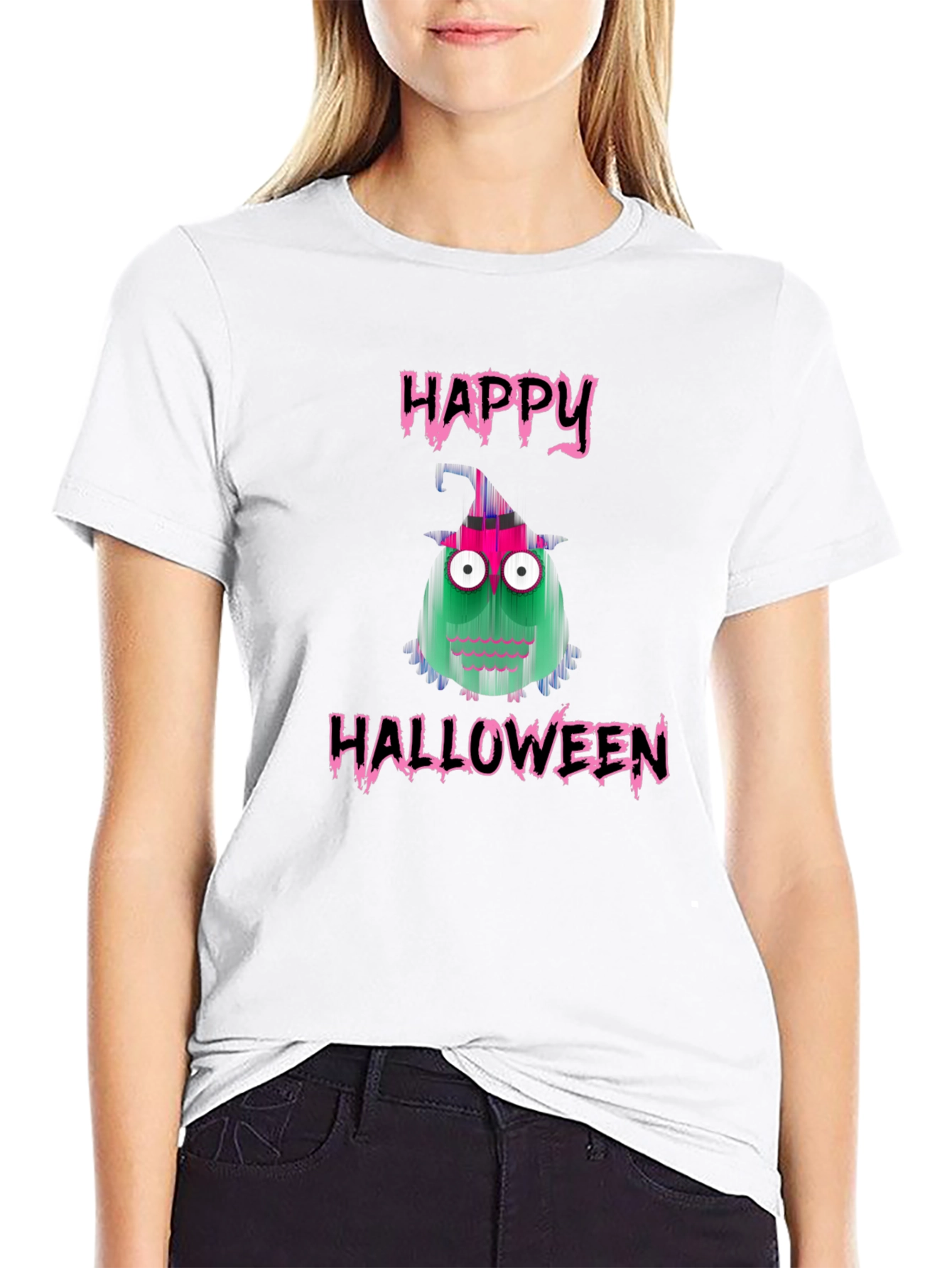 Happy Halloween Monster Graphic Tee - Black