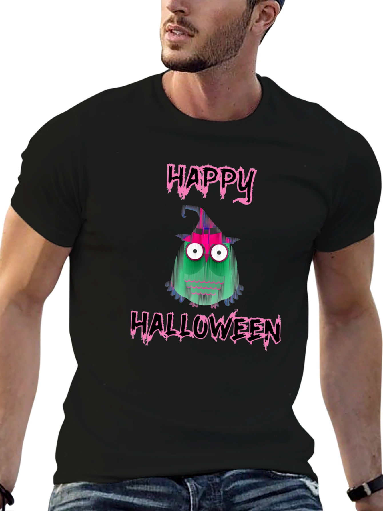 Happy Halloween Monster Graphic Tee - Black