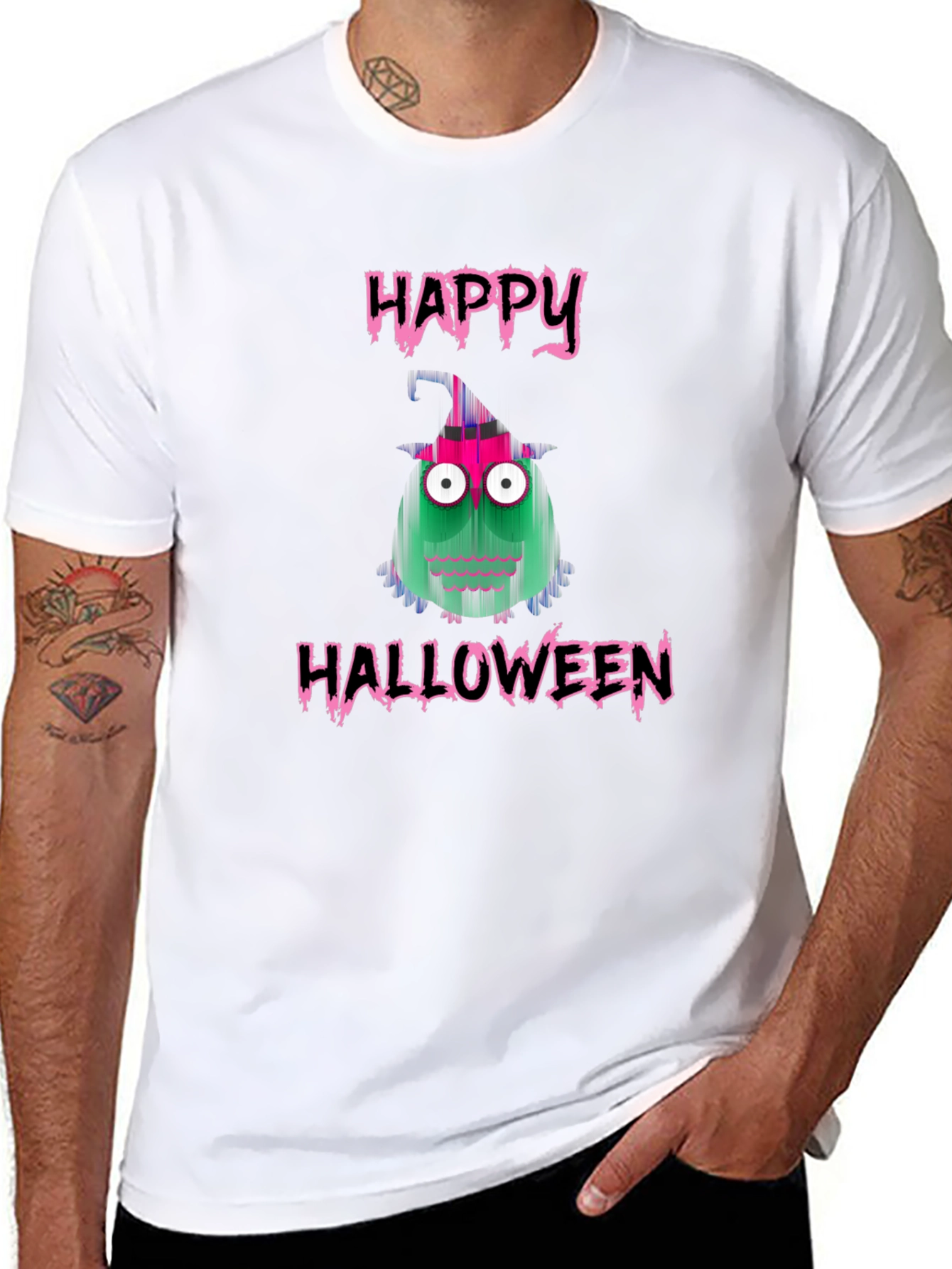 Happy Halloween Monster Graphic Tee - Black