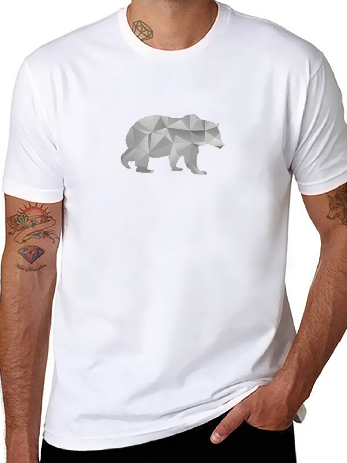 Geometric Bear Graphic Tee - Black Cotton T-Shirt