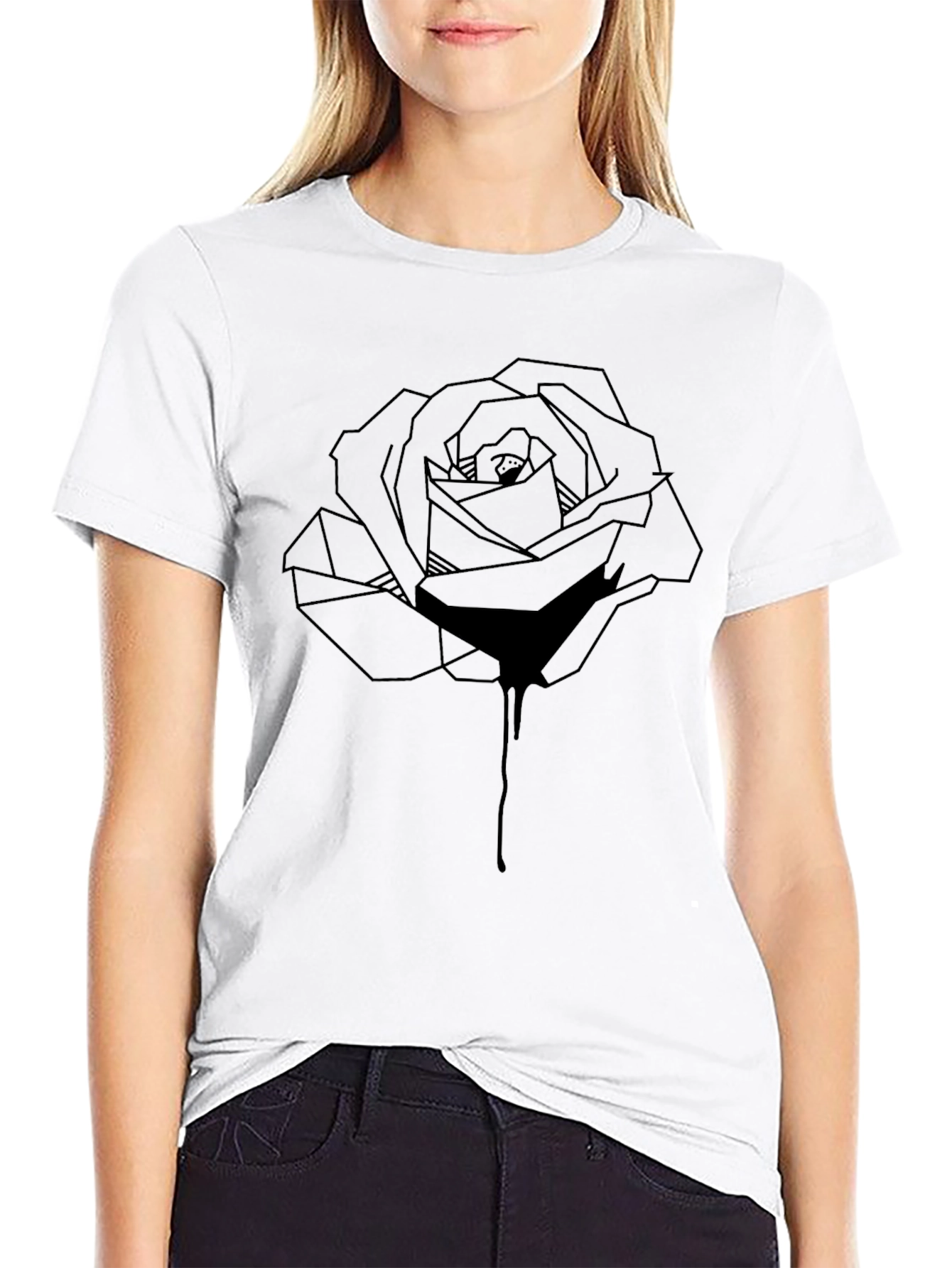 Geometric Rose Graphic Tee - Stylish Mens Black T-Shirt