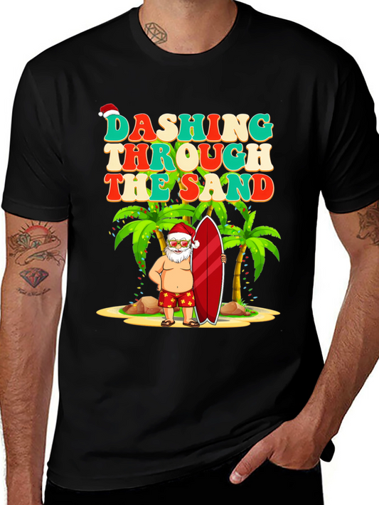 Dashing Through The Sand T-Shirt Santa Surfing Tropical Christmas Tee