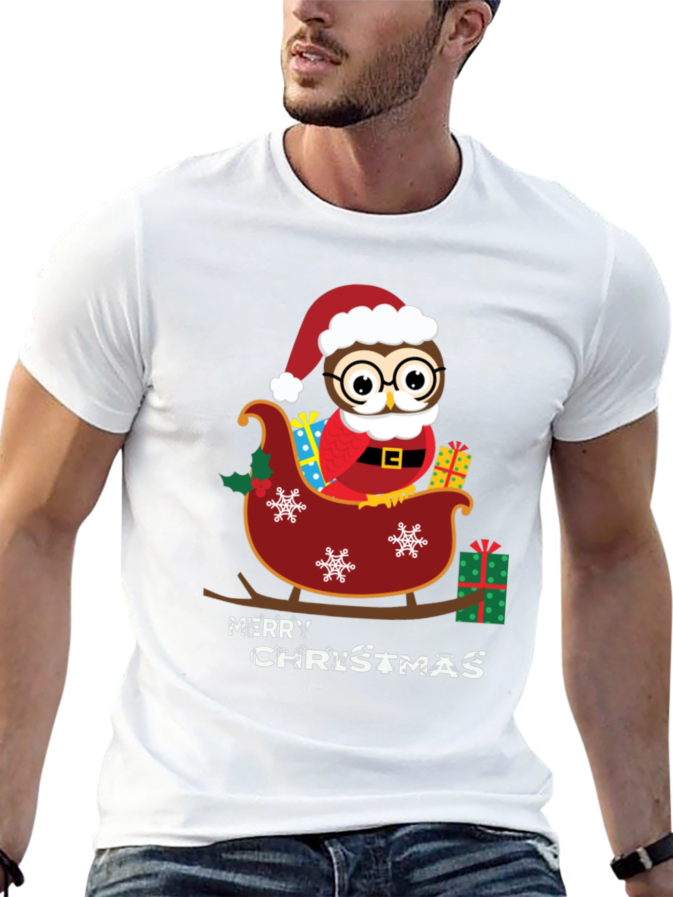 Owl Christmas Sleigh Graphic Tee