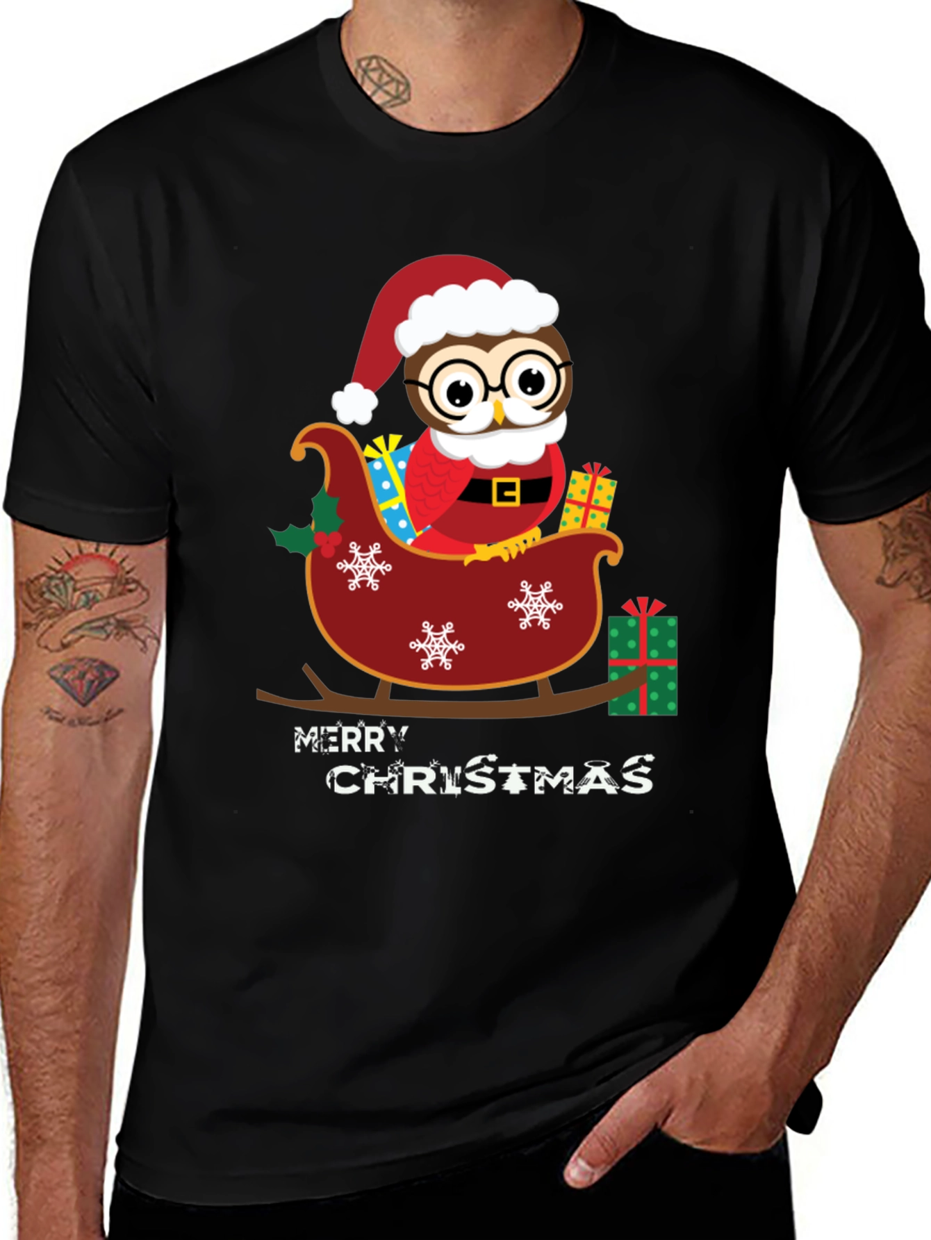 Owl Christmas Sleigh Graphic Tee