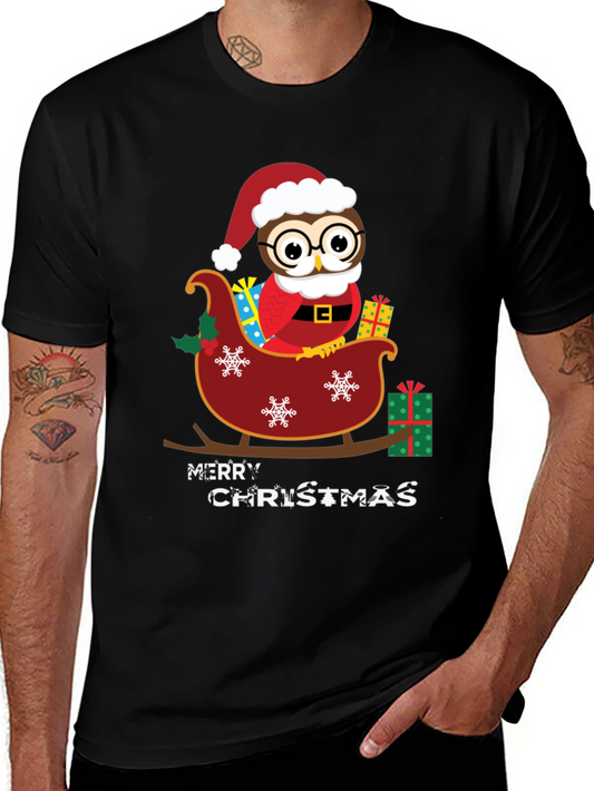 Owl Christmas Sleigh Graphic Tee