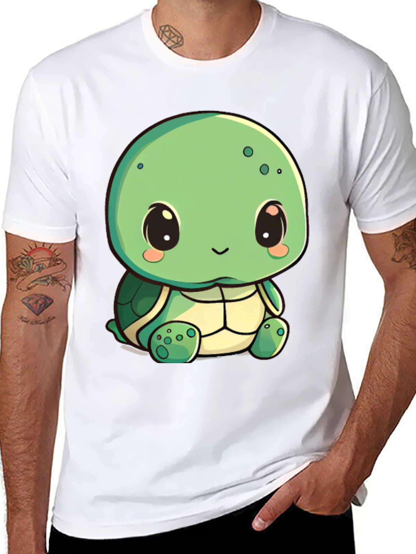 Cute Turtle Graphic Tee - Black Cotton Blend Shirt