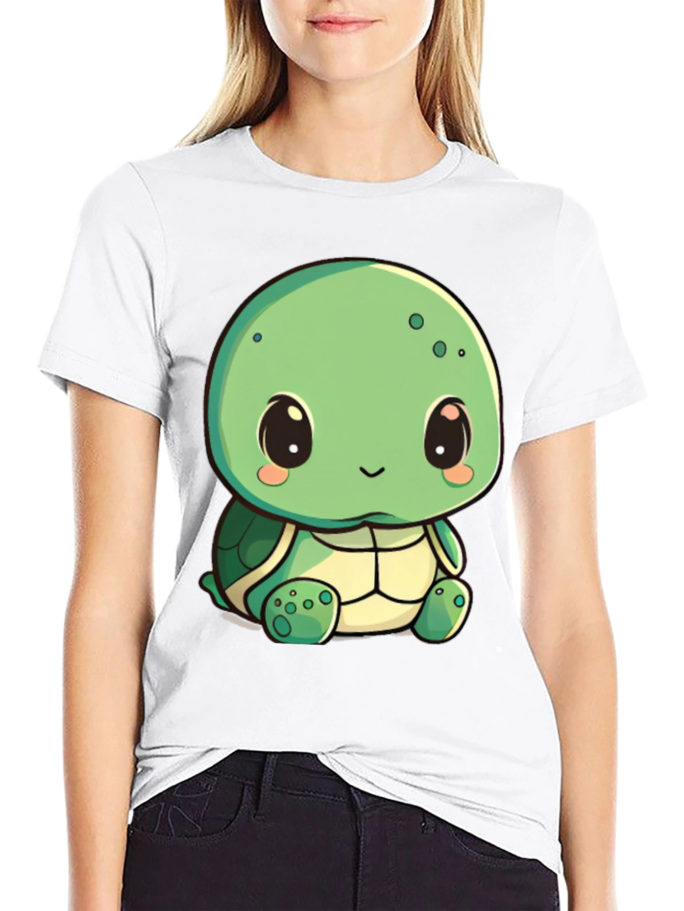 Cute Turtle Graphic Tee - Black Cotton Blend Shirt