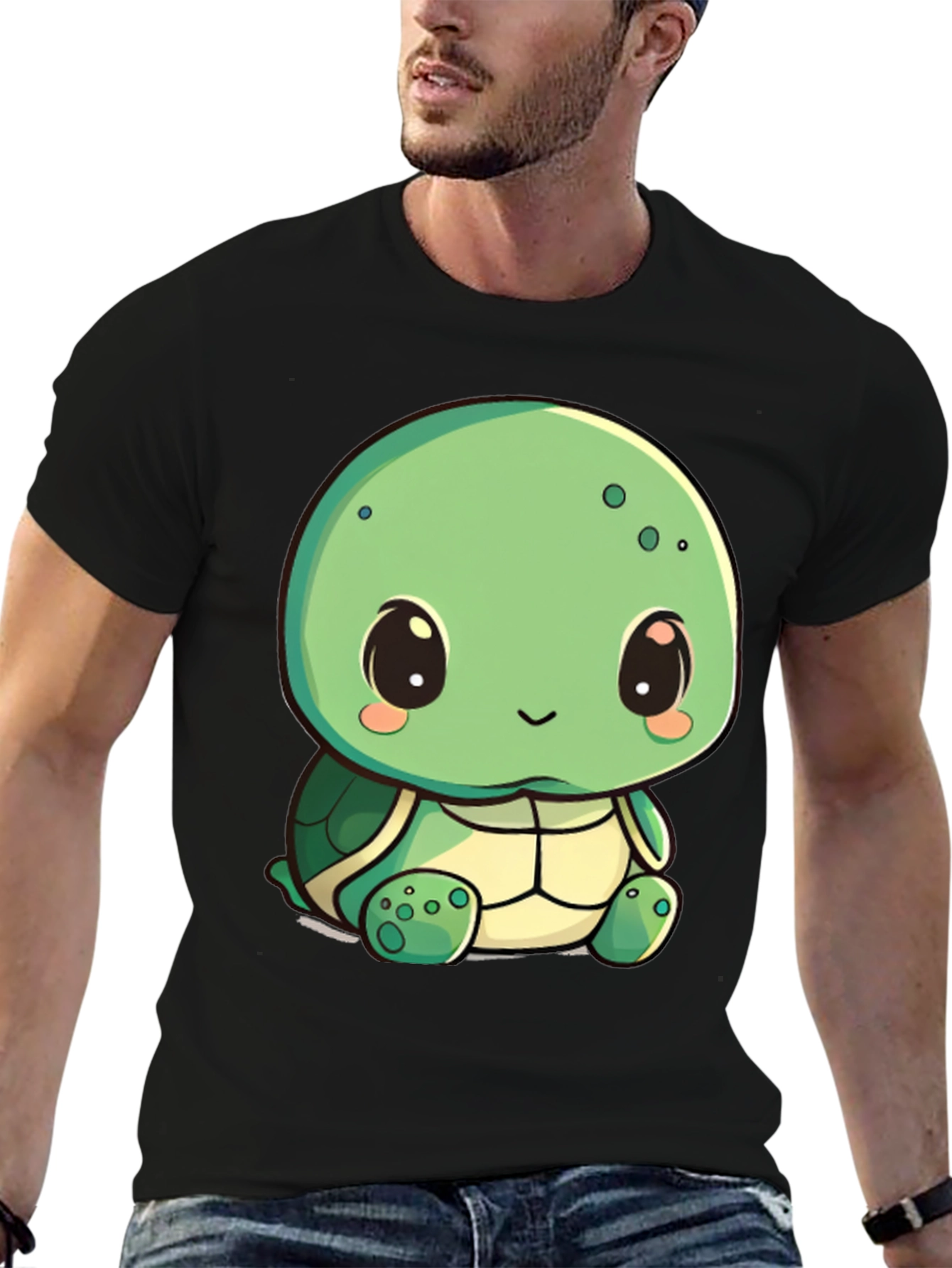 Cute Turtle Graphic Tee - Black Cotton Blend Shirt