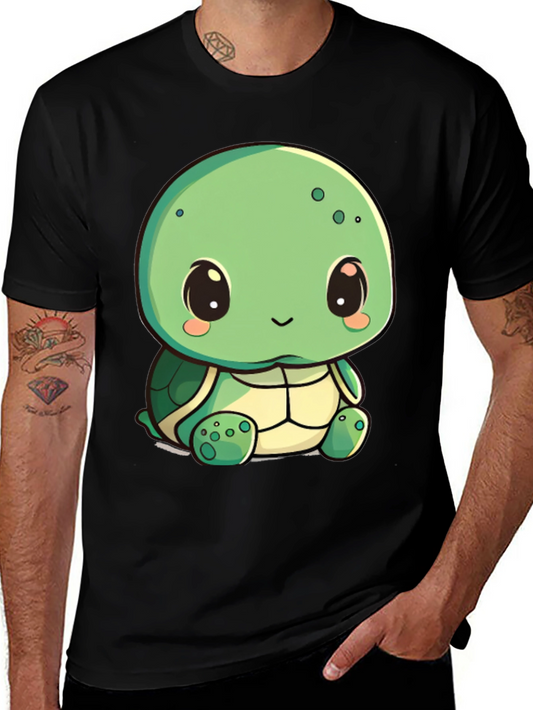 Cute Turtle Graphic Tee - Black Cotton Blend Shirt