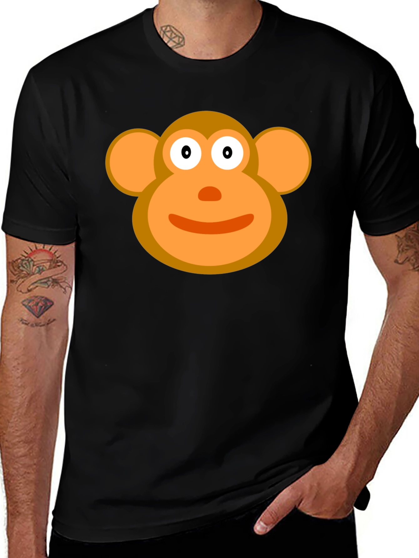 Cartoon Monkey Face Black T-Shirt