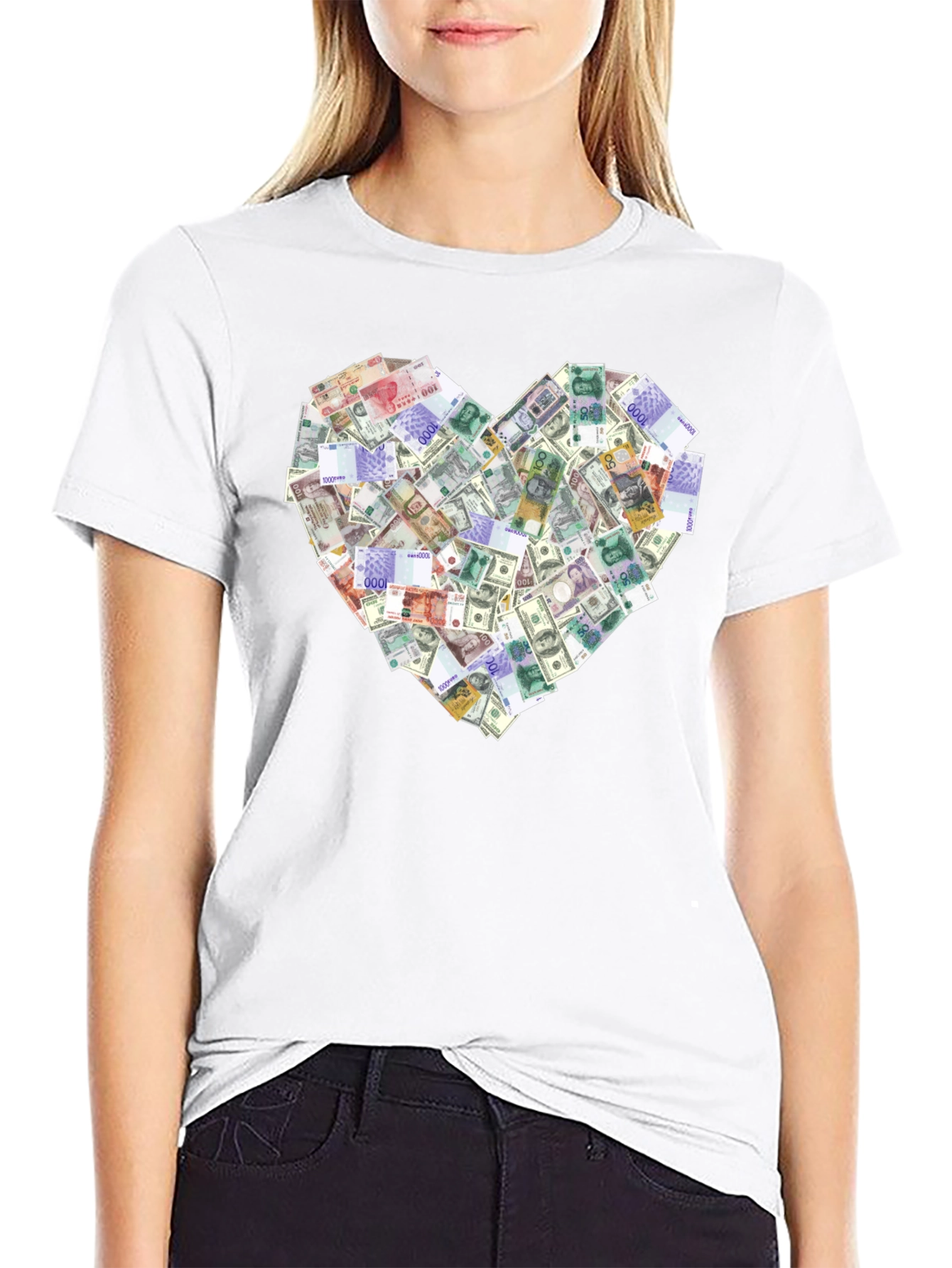 Money Heart Graphic Tee - Black Cotton T-Shirt