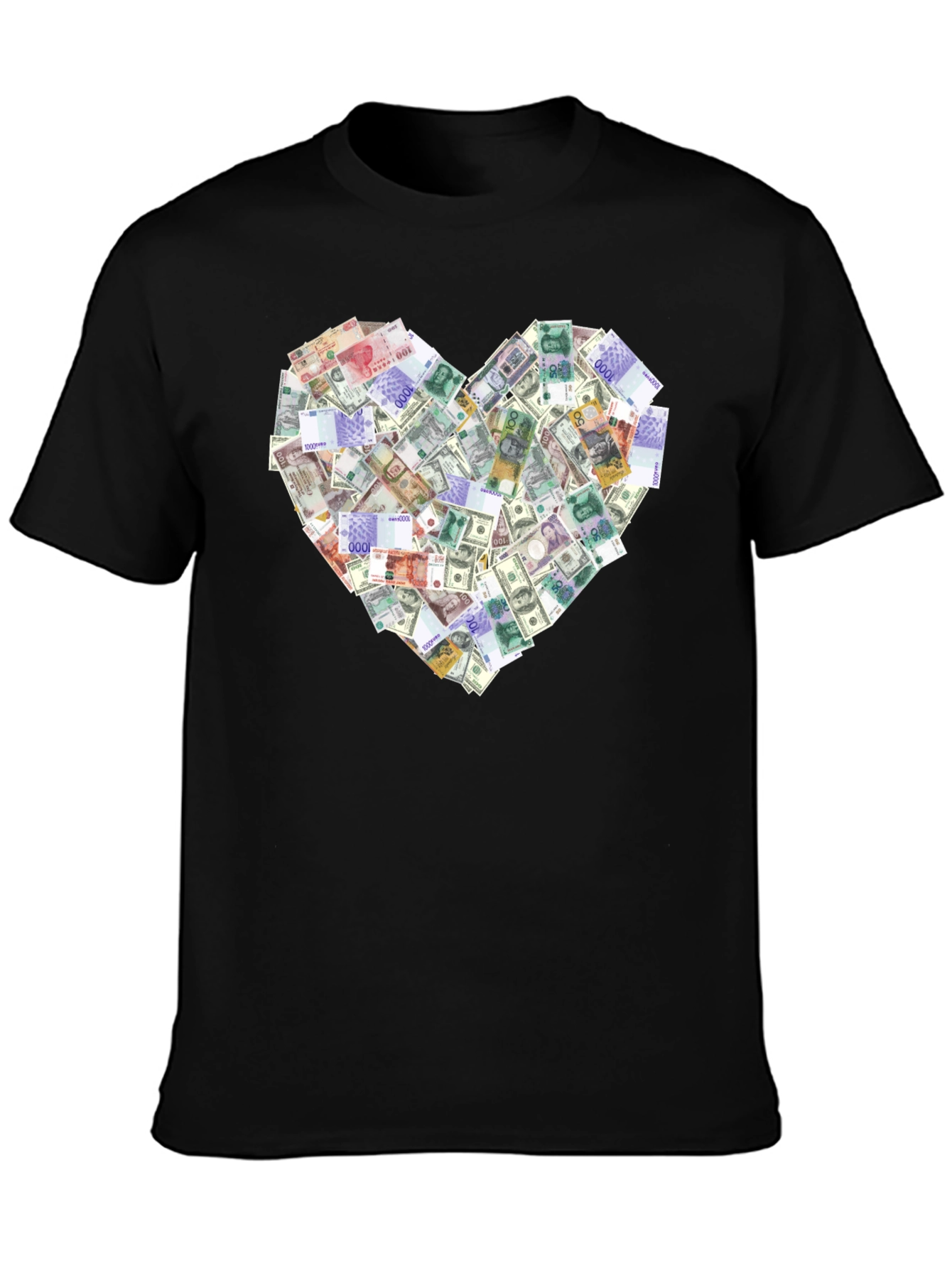 Money Heart Graphic Tee - Black Cotton T-Shirt