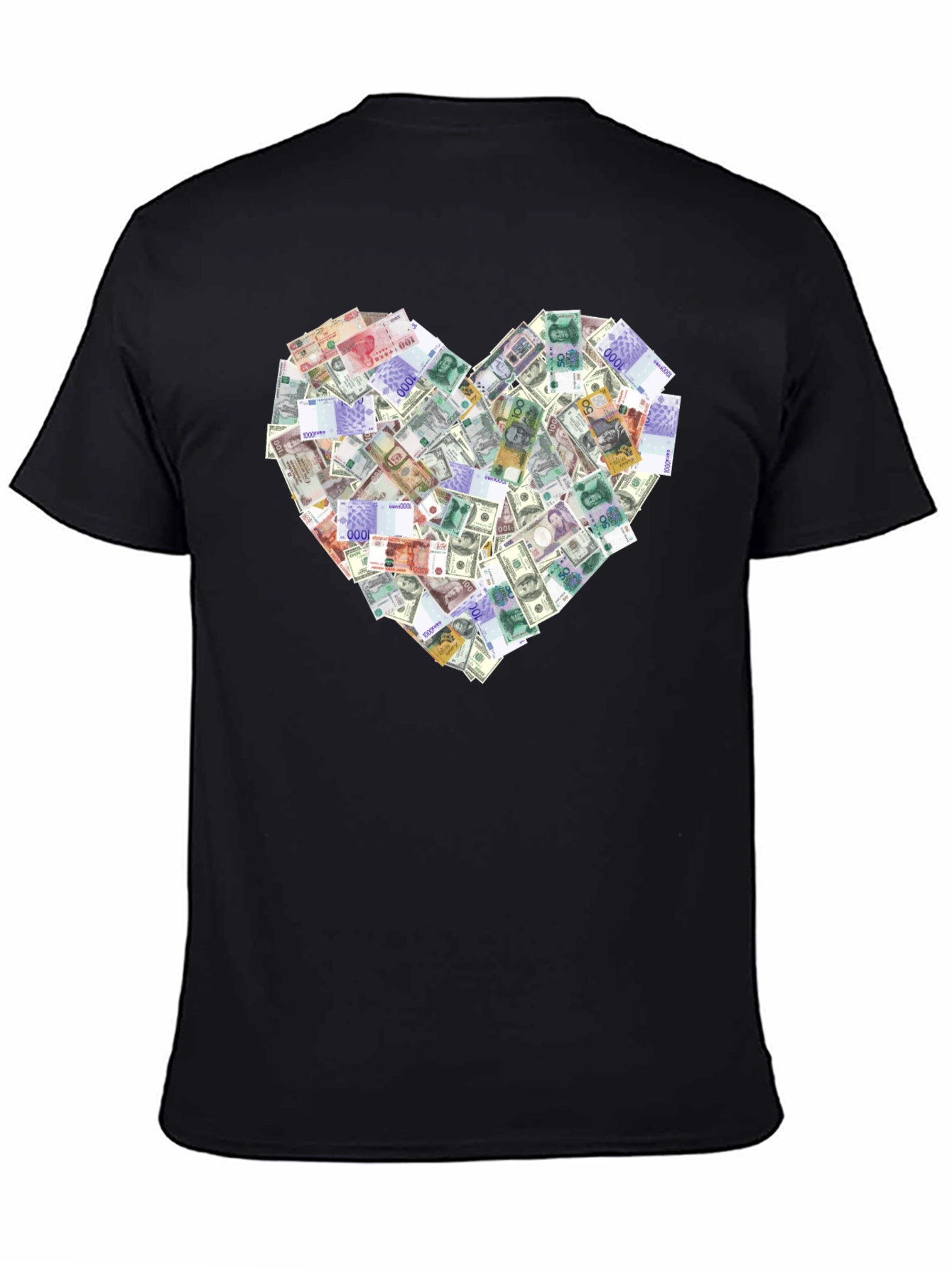 Money Heart Graphic Tee - Black Cotton T-Shirt