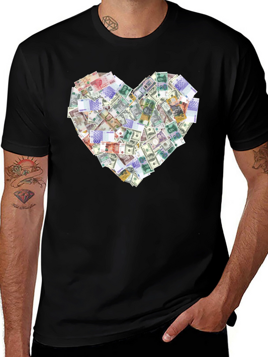 Money Heart Graphic Tee - Black Cotton T-Shirt