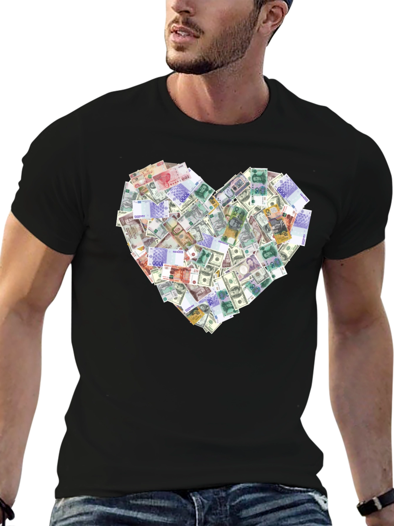 Money Heart Graphic Tee - Black Cotton T-Shirt