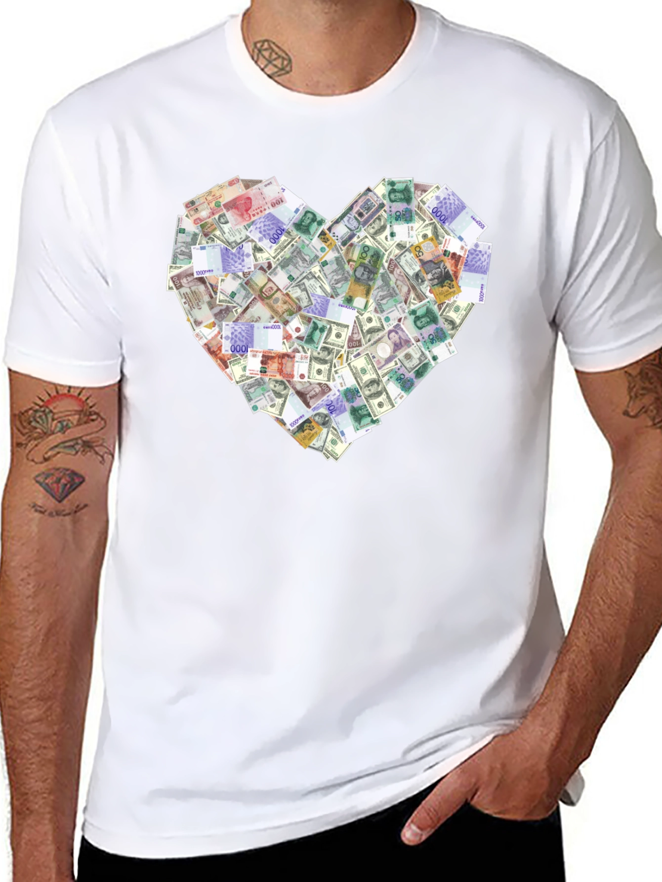 Money Heart Graphic Tee - Black Cotton T-Shirt