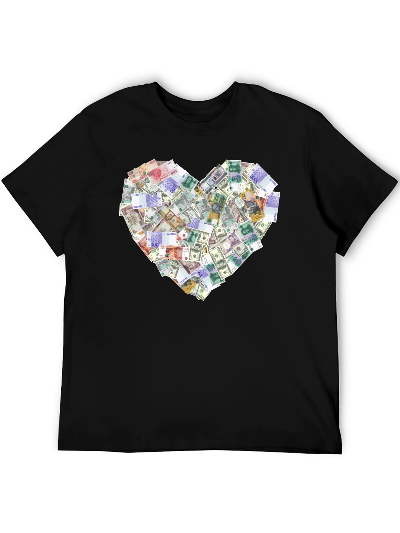Money Heart Graphic Tee - Black Cotton T-Shirt