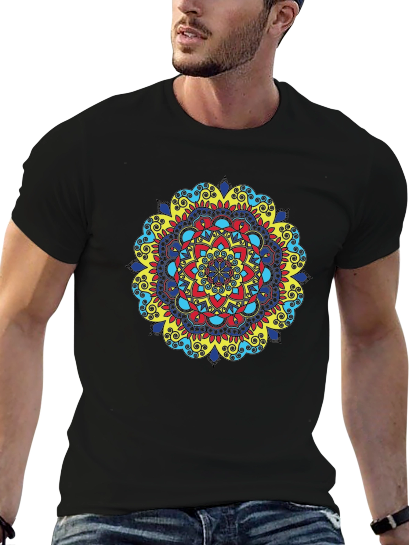 Vibrant Mandala Graphic Black T-Shirt