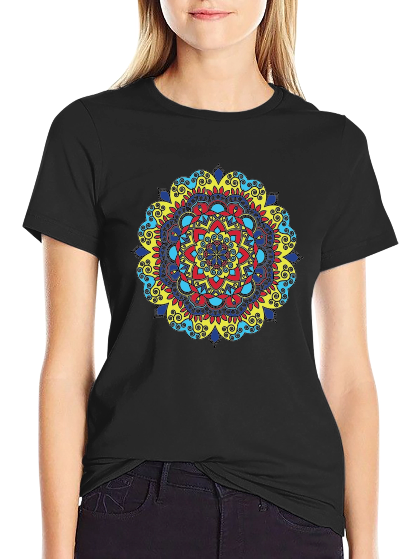 Vibrant Mandala Graphic Black T-Shirt