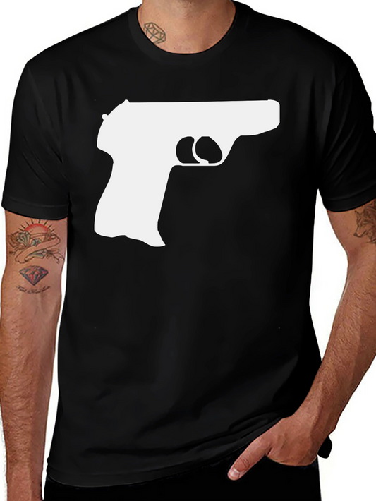 Gun Silhouette Graphic Tee - Black Cotton T-Shirt