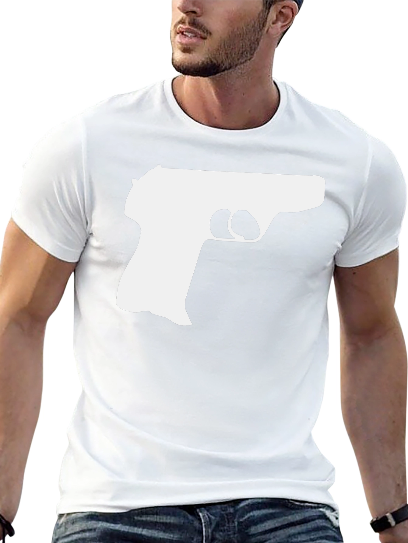 Gun Silhouette Graphic Tee - Black Cotton T-Shirt