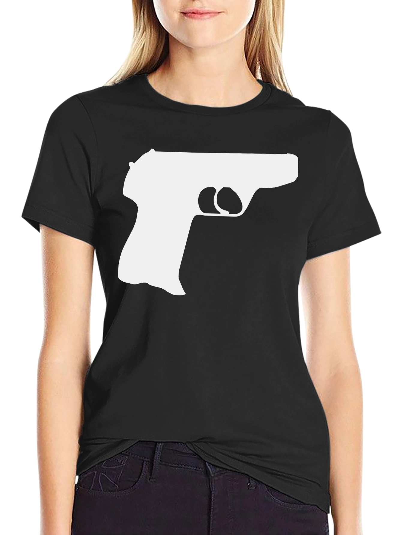 Gun Silhouette Graphic Tee - Black Cotton T-Shirt