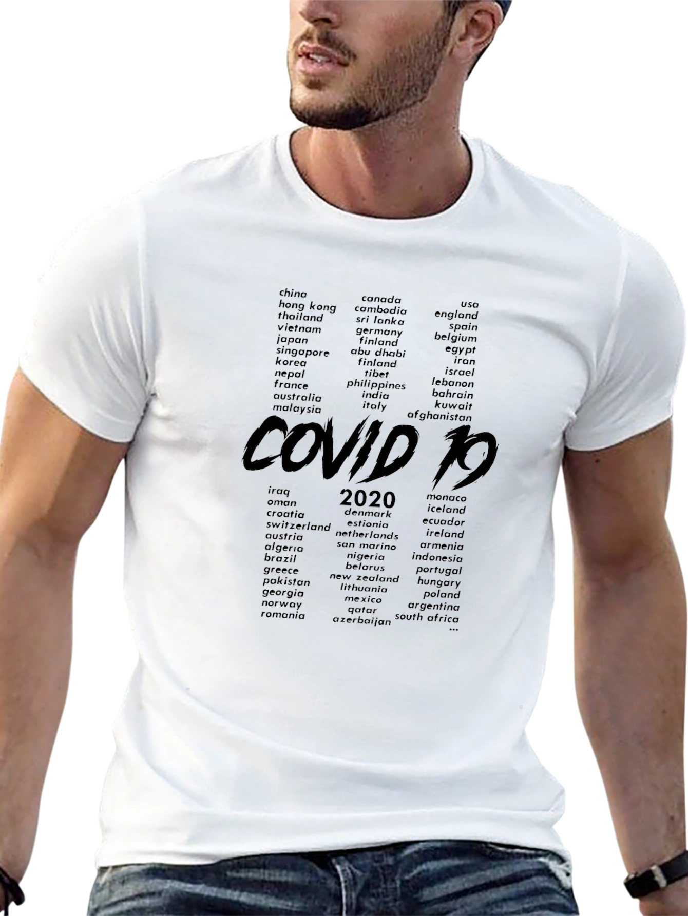 COVID-19 Countries Black Graphic T-Shirt