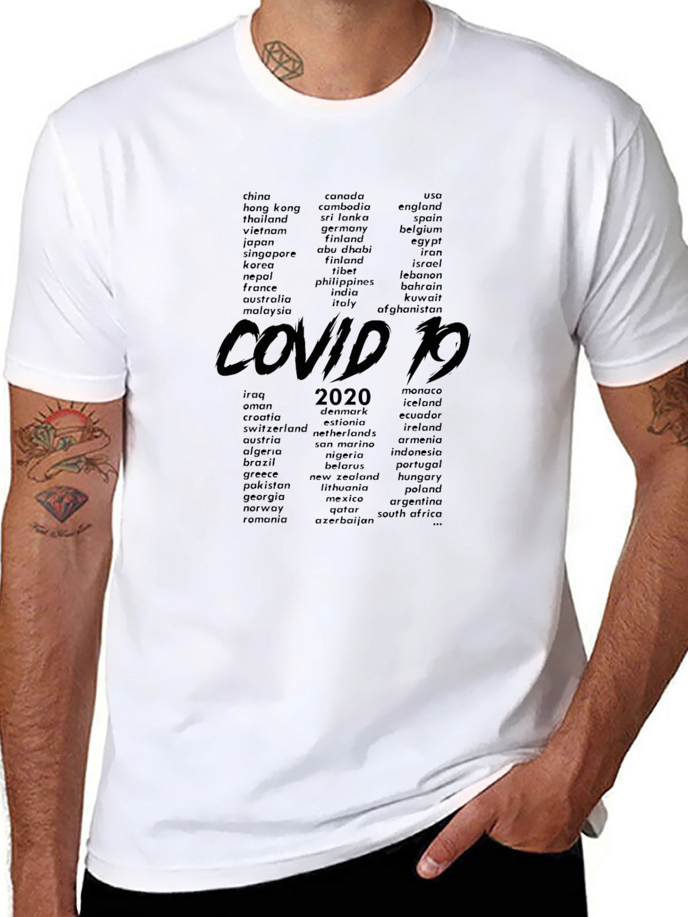 COVID-19 Countries Black Graphic T-Shirt