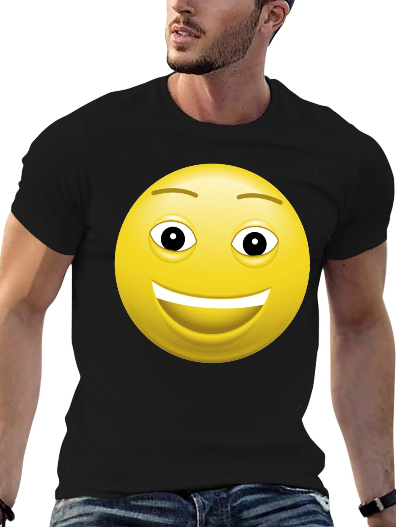Happy Face Graphic Tee - Black Cotton T-Shirt