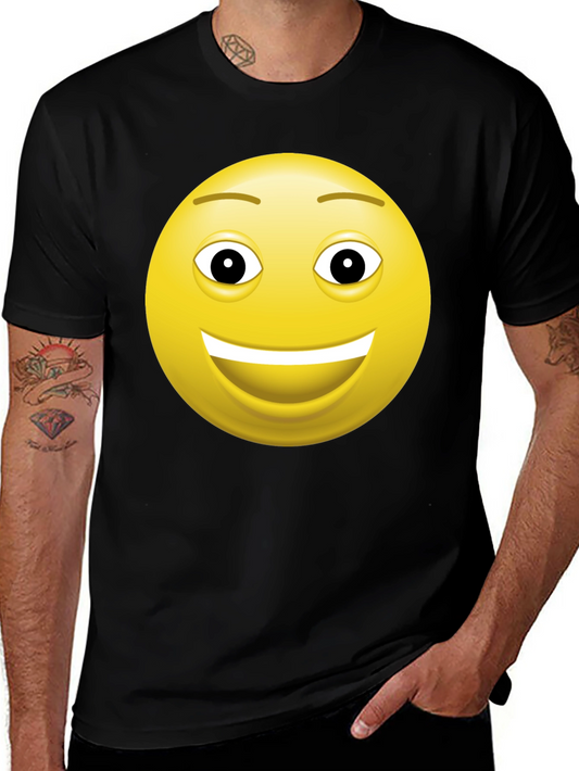 Happy Face Graphic Tee - Black Cotton T-Shirt