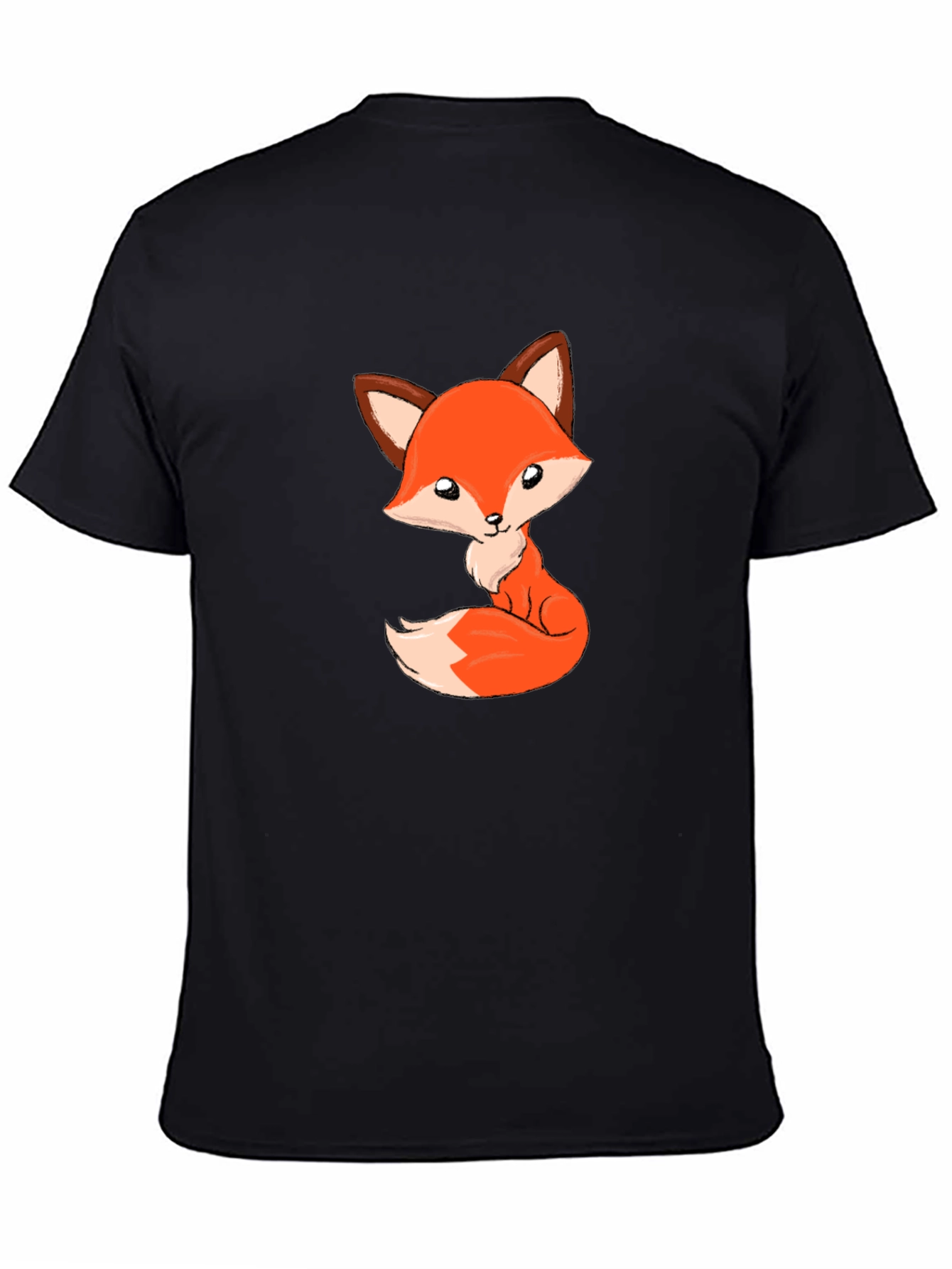 Cute Cartoon Fox Black T-Shirt