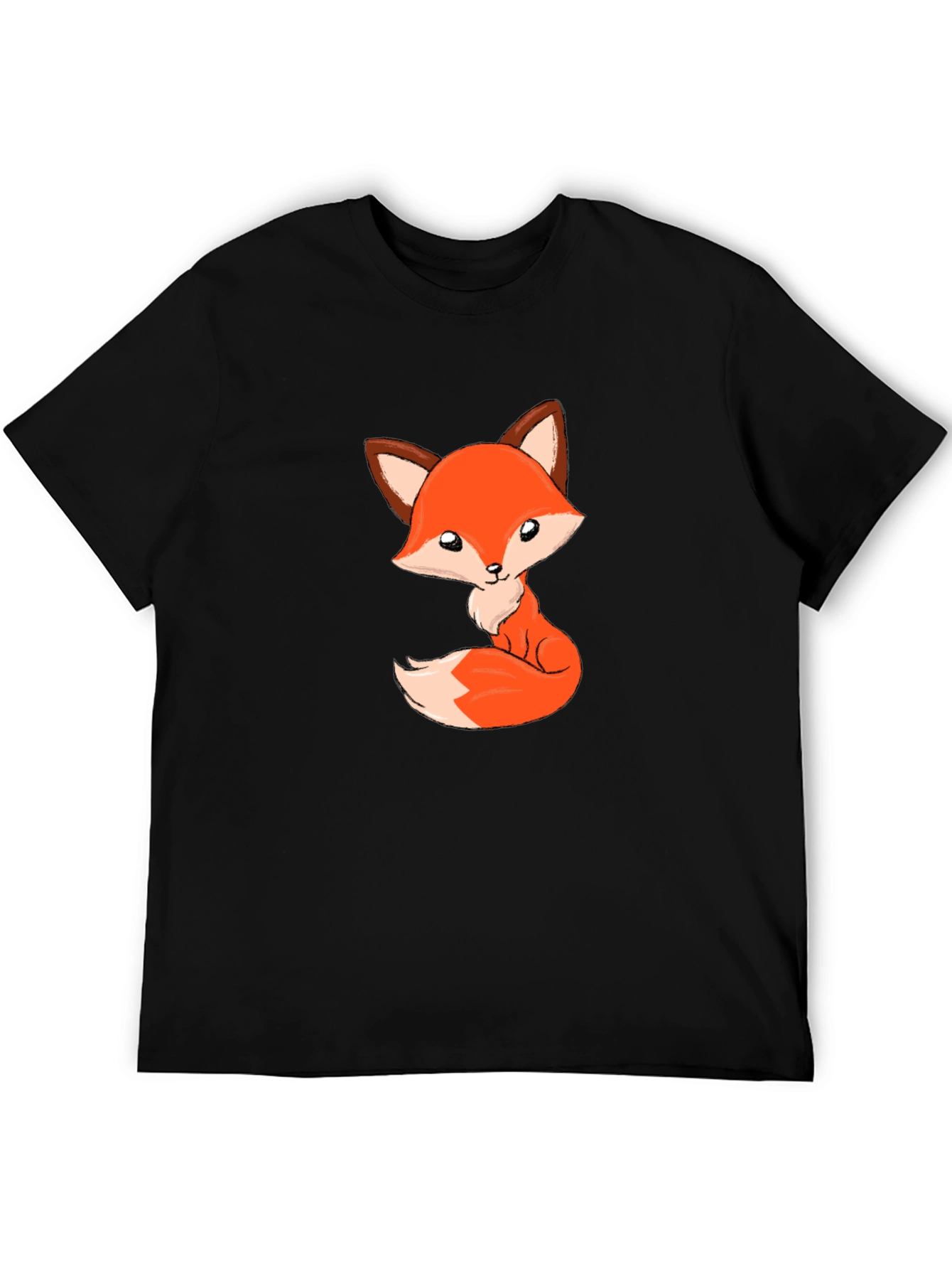 Cute Cartoon Fox Black T-Shirt
