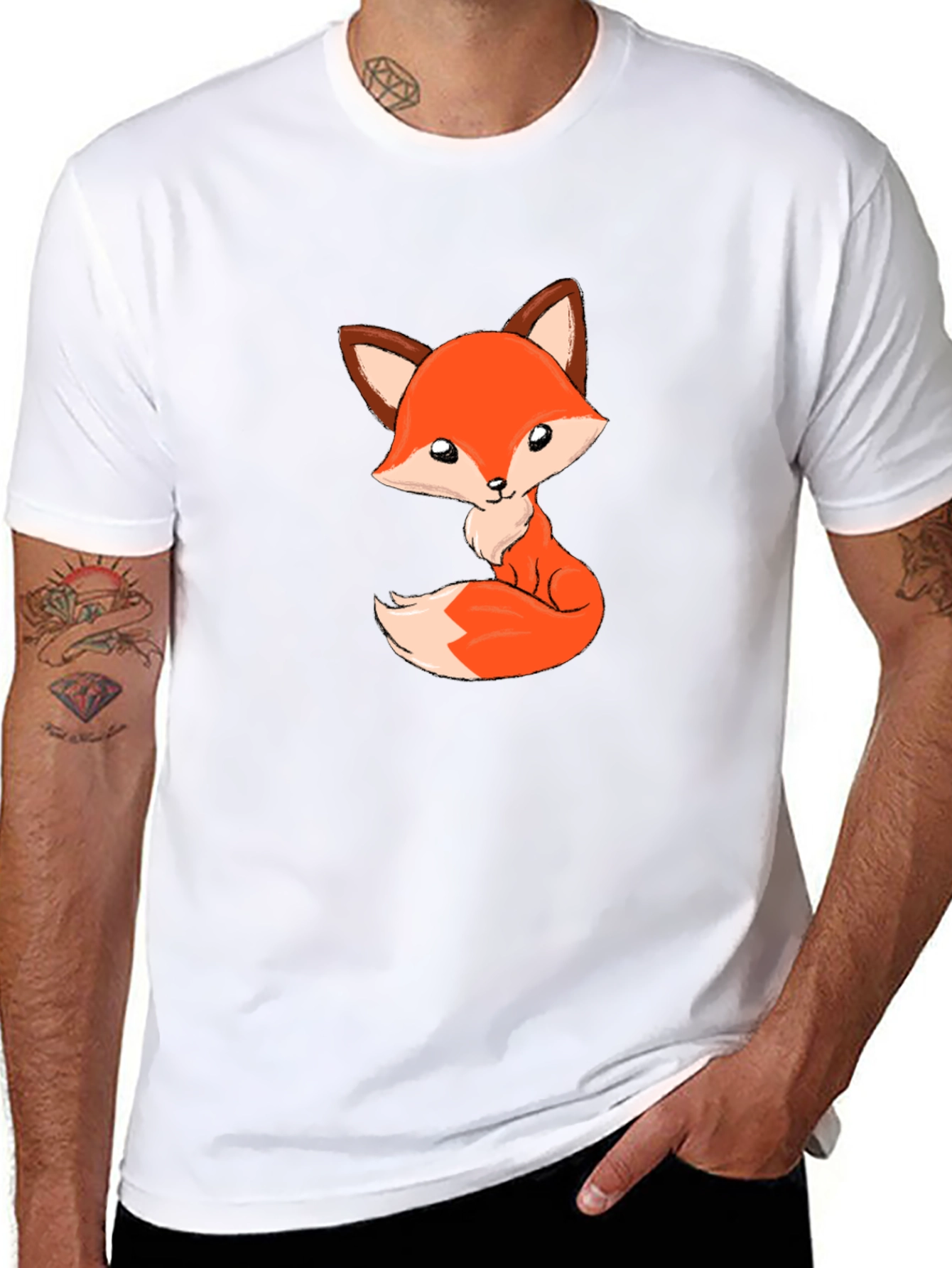 Cute Cartoon Fox Black T-Shirt