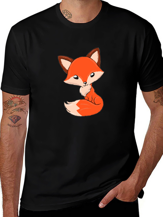 Cute Cartoon Fox Black T-Shirt