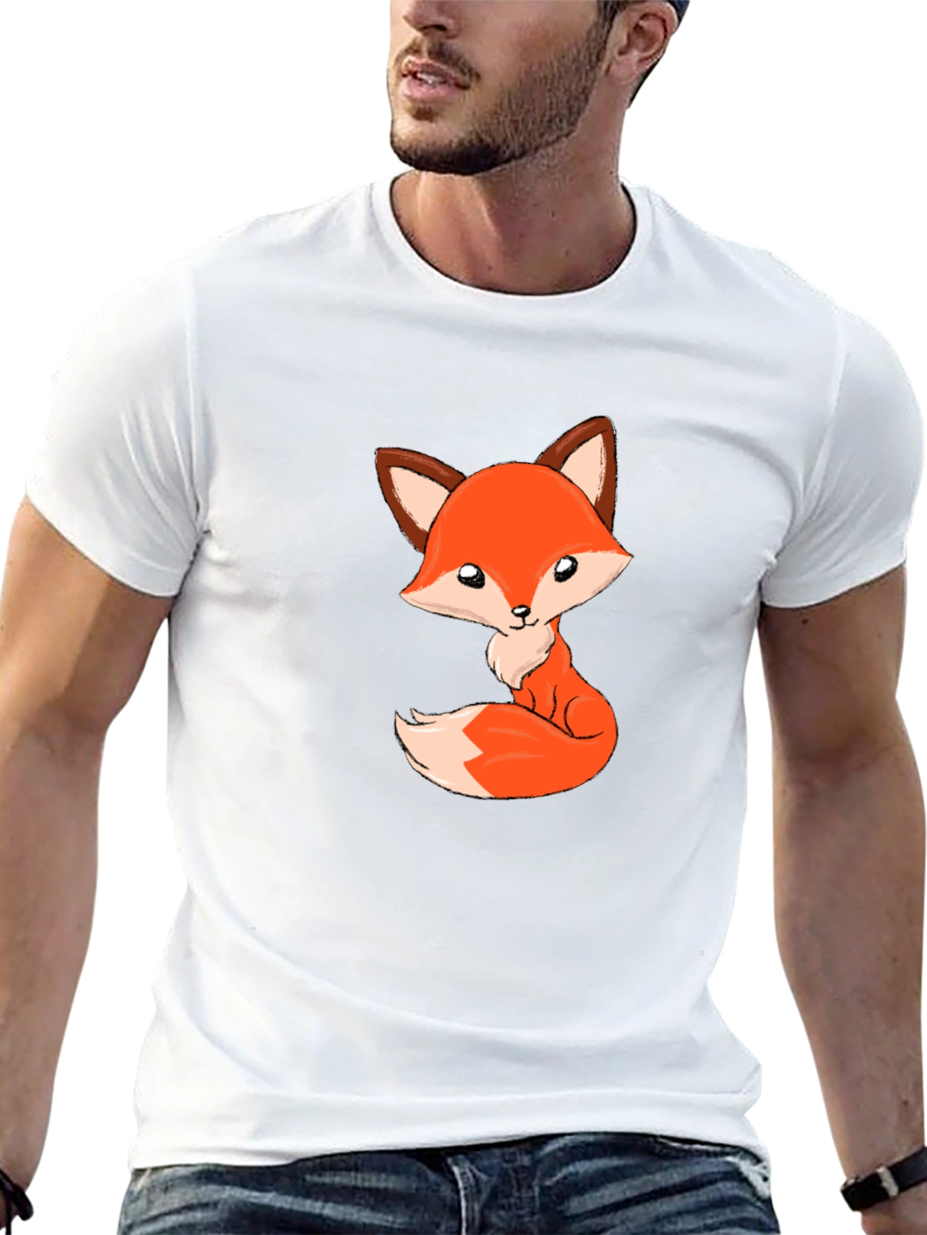 Cute Cartoon Fox Black T-Shirt