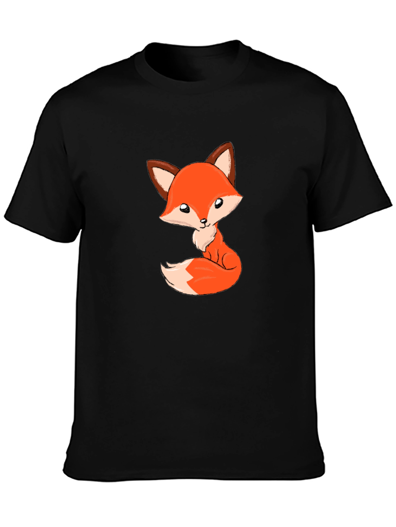 Cute Cartoon Fox Black T-Shirt