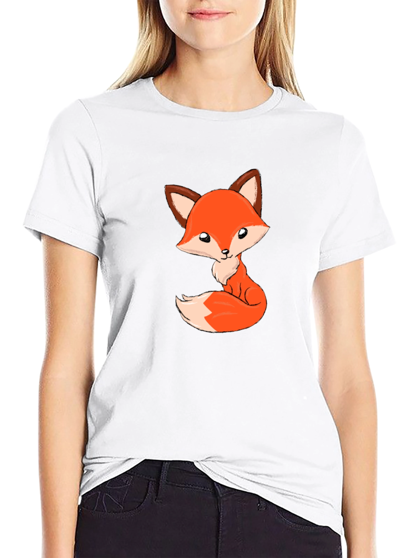 Cute Cartoon Fox Black T-Shirt